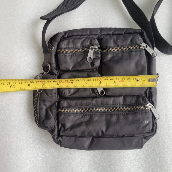 Y2K Esprit Nylon Crossbody Utility Bag Techwear Multi Zipper Pocket Black - Picture 14 of 14
